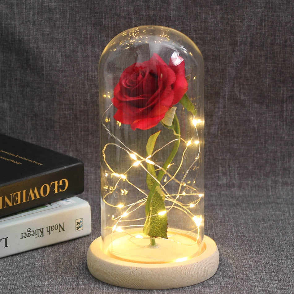 Beauty And Beast Rose In Flask LED Rose Flower