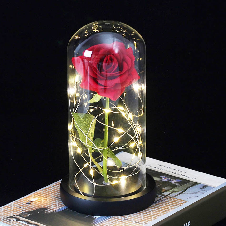 Beauty And Beast Rose In Flask LED Rose Flower