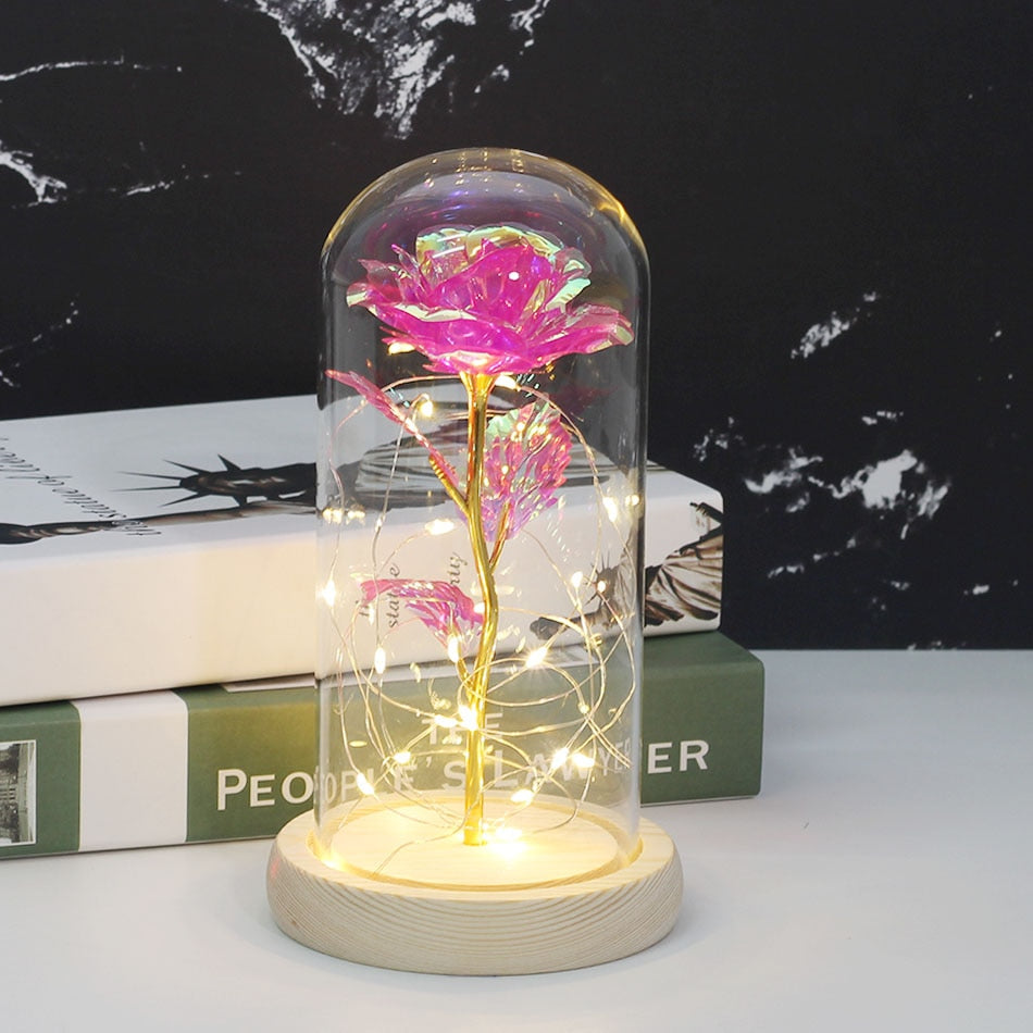 Beauty And Beast Rose In Flask LED Rose Flower