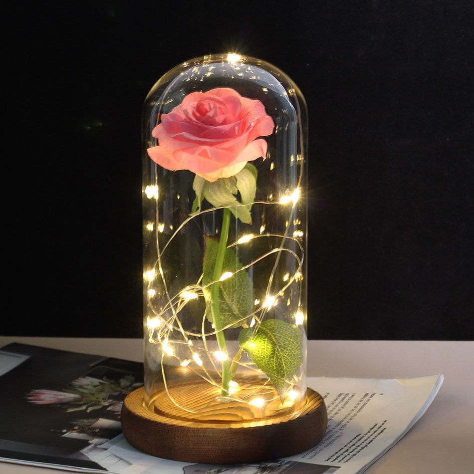 Beauty And Beast Rose In Flask LED Rose Flower