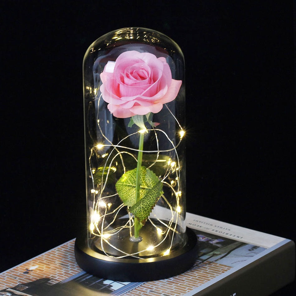 Beauty And Beast Rose In Flask LED Rose Flower