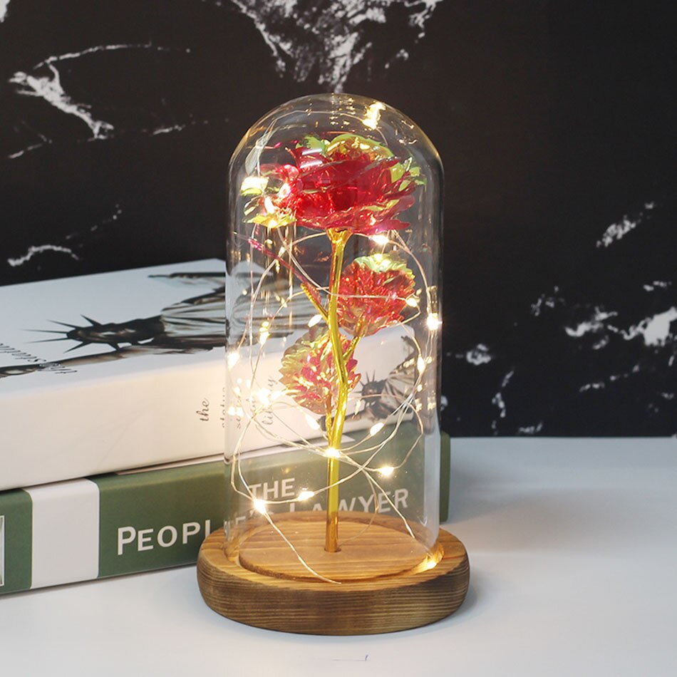 Beauty And Beast Rose In Flask LED Rose Flower