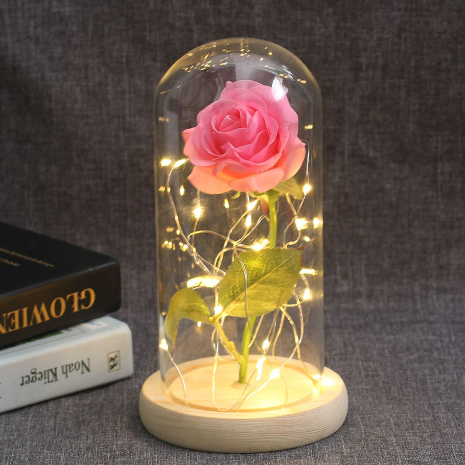 Beauty And Beast Rose In Flask LED Rose Flower