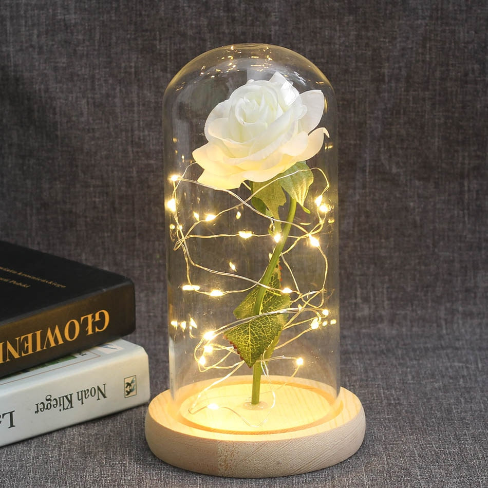 Beauty And Beast Rose In Flask LED Rose Flower