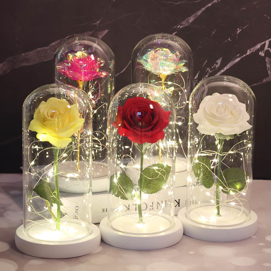 Beauty And Beast Rose In Flask LED Rose Flower