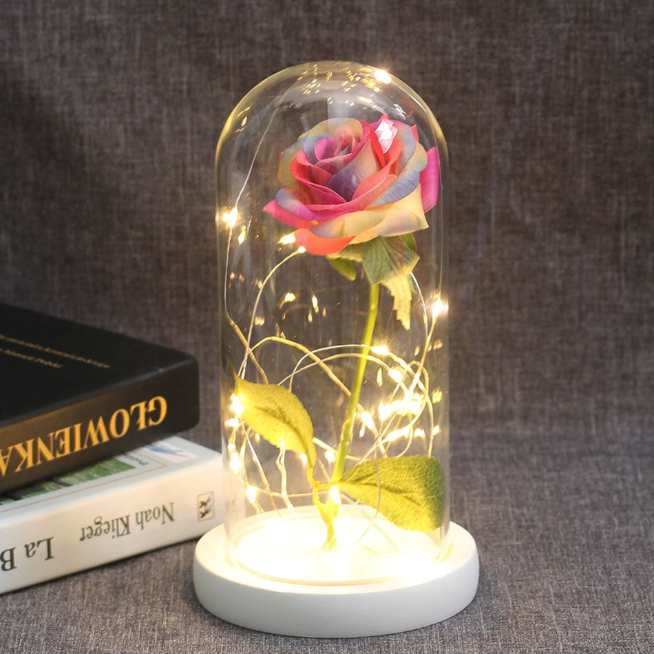 Beauty And Beast Rose In Flask LED Rose Flower