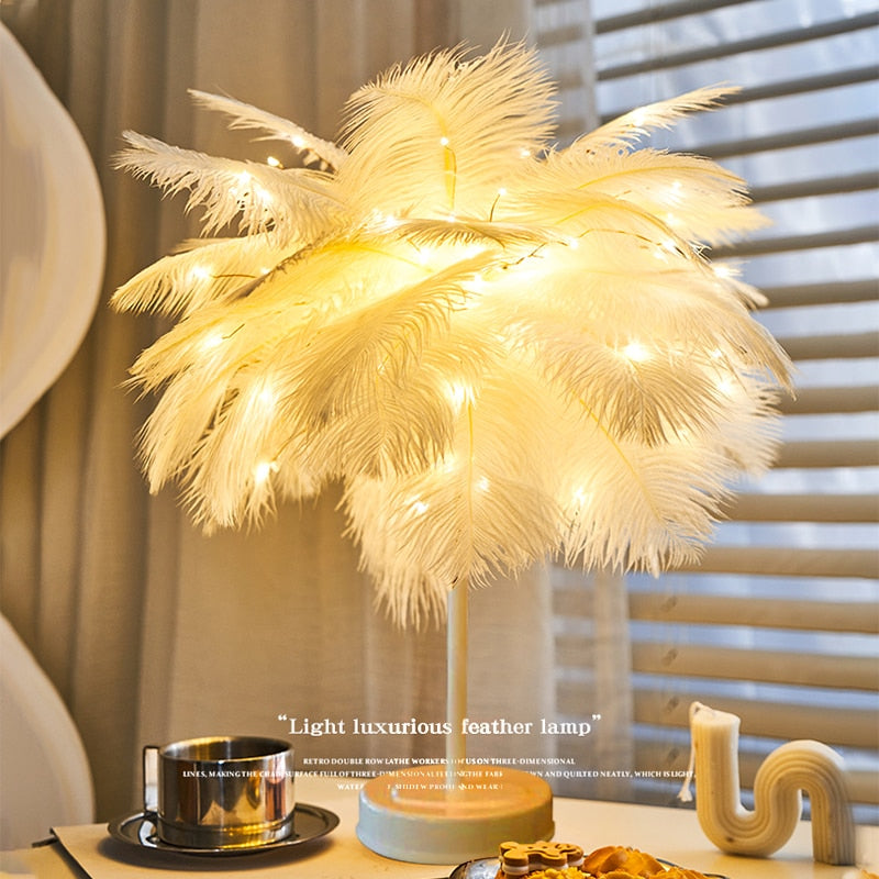 LED Feather Table Lamp USB