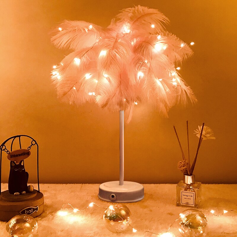LED Feather Table Lamp USB